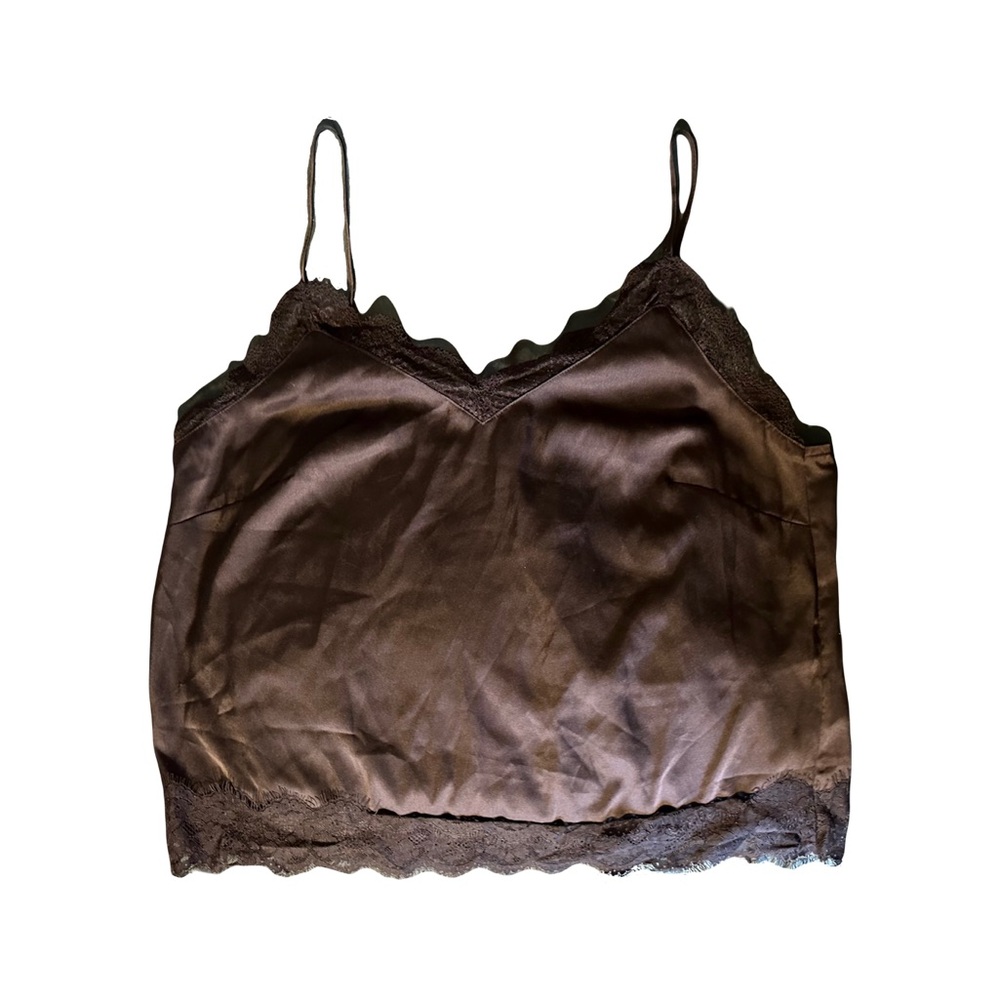 H&M Divided Black Satin Camisole with Lace Trim, size 12